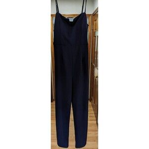 Row A Women's Navy Sleeveless Jumpsuit with Keyhole Bow Back Built-In Bra Sz XL